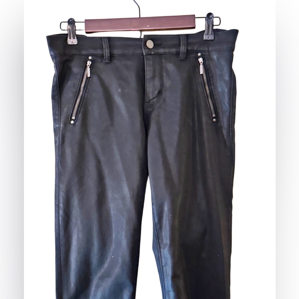 Black Motto Zipper Detail Wax Coated Skinny Jeans